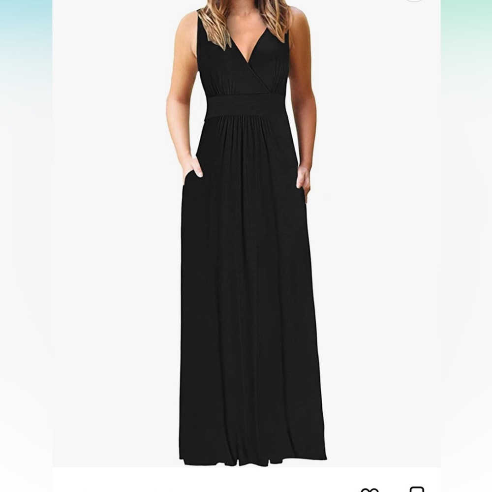 MOLERANI Women Sleeveless Deep V Neck Loose Plain Long Maxi Casual Dress
